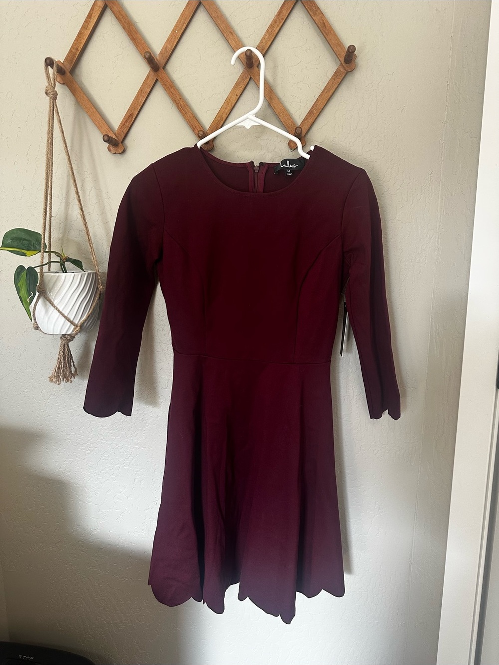 Lulu's Wine Burgundy Long-Sleeve Fit & Flare Dress